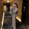 Spring Summer Women's Sequin 2 Piece Set Sexy Shrug Prom Party Evening Gown Dress