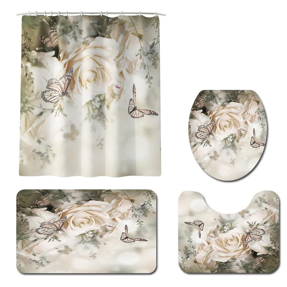 Daisy Rose Shower Curtain Polyester Cover Mat Set Anti-Slip Rug Bathroom Accessories