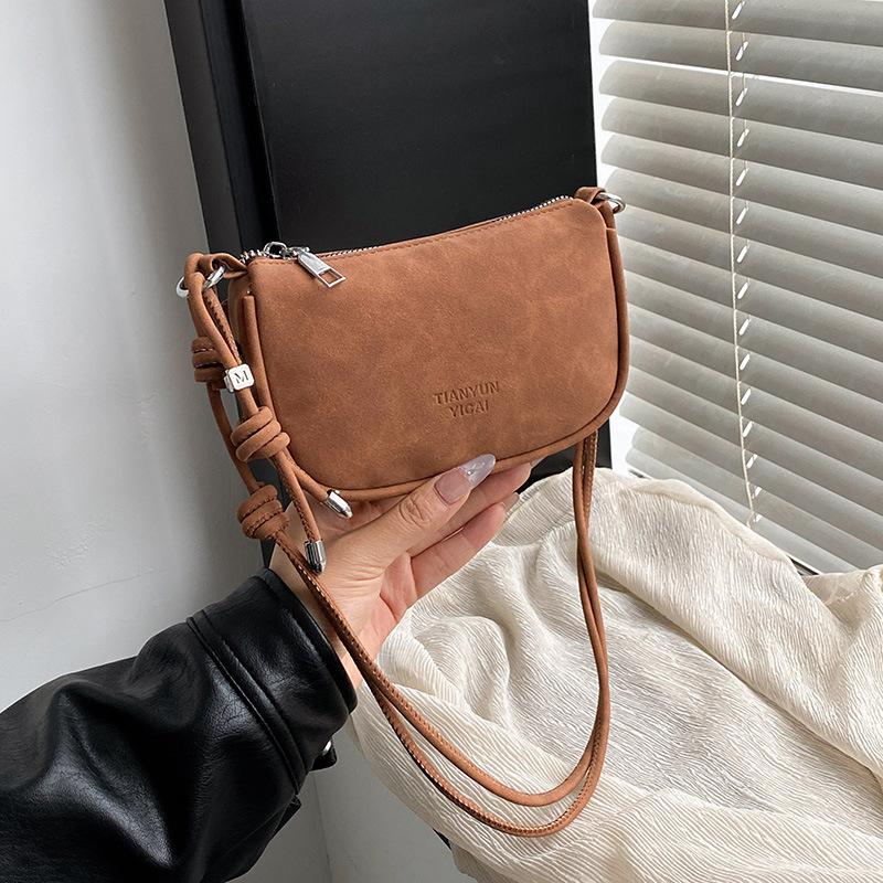 Retro Suede Shoulder Bags for Women Simple Solid Color Ladies Adjustable Crossbody Bag Lightweight Portable Female Phone Clutch
