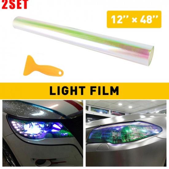 2Set 12in X48in Pearl Gloss Light Headlight Taillight Fog Light Tint Film Vinyl