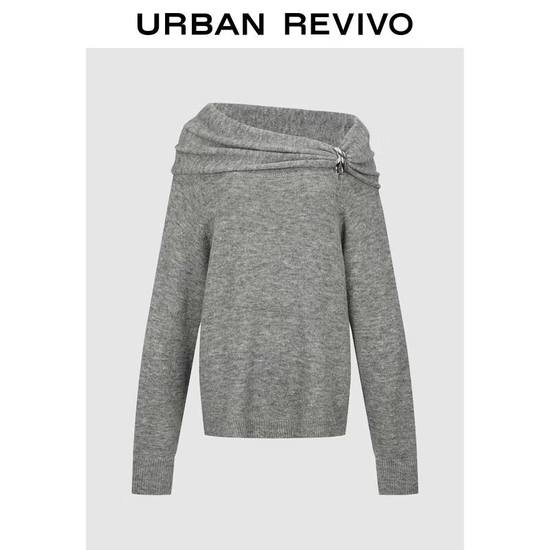 UR2026 Women s Metal Buckle Off-Shoulder Knit Top XS