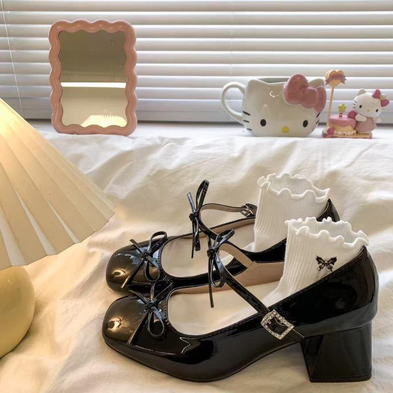 

2025 Новые Универсальные Серебристые Туфли Мэри Джейн с Французским Бантом - Женские Массивный Каблук Весенняя Коллекция 39