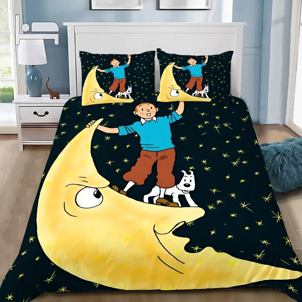 Duvet Cover Pillowcase Adventures of Tintins Bedding Set Adult Boy Girl Bedroom Decoration Children Gift Single Double Large