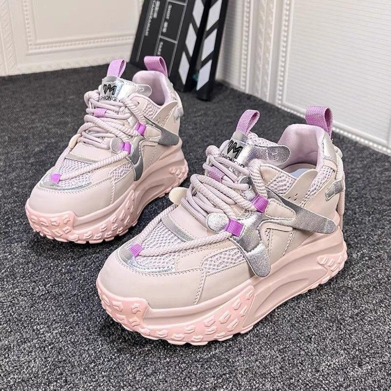 

Женские туфли на толстой подошве, кожаные модные женские туфли, повседневные с внутренней высотой, легкие спортивные туфли 39 розовый