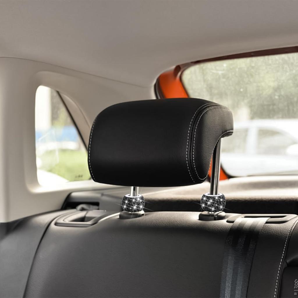 4PCS Bling Car Headrest Collars, Crystal Rhinestone Vehicle Head Rest Collars Decorative Rings, Diamond Automotive Seat Interior Charms Accessories,
