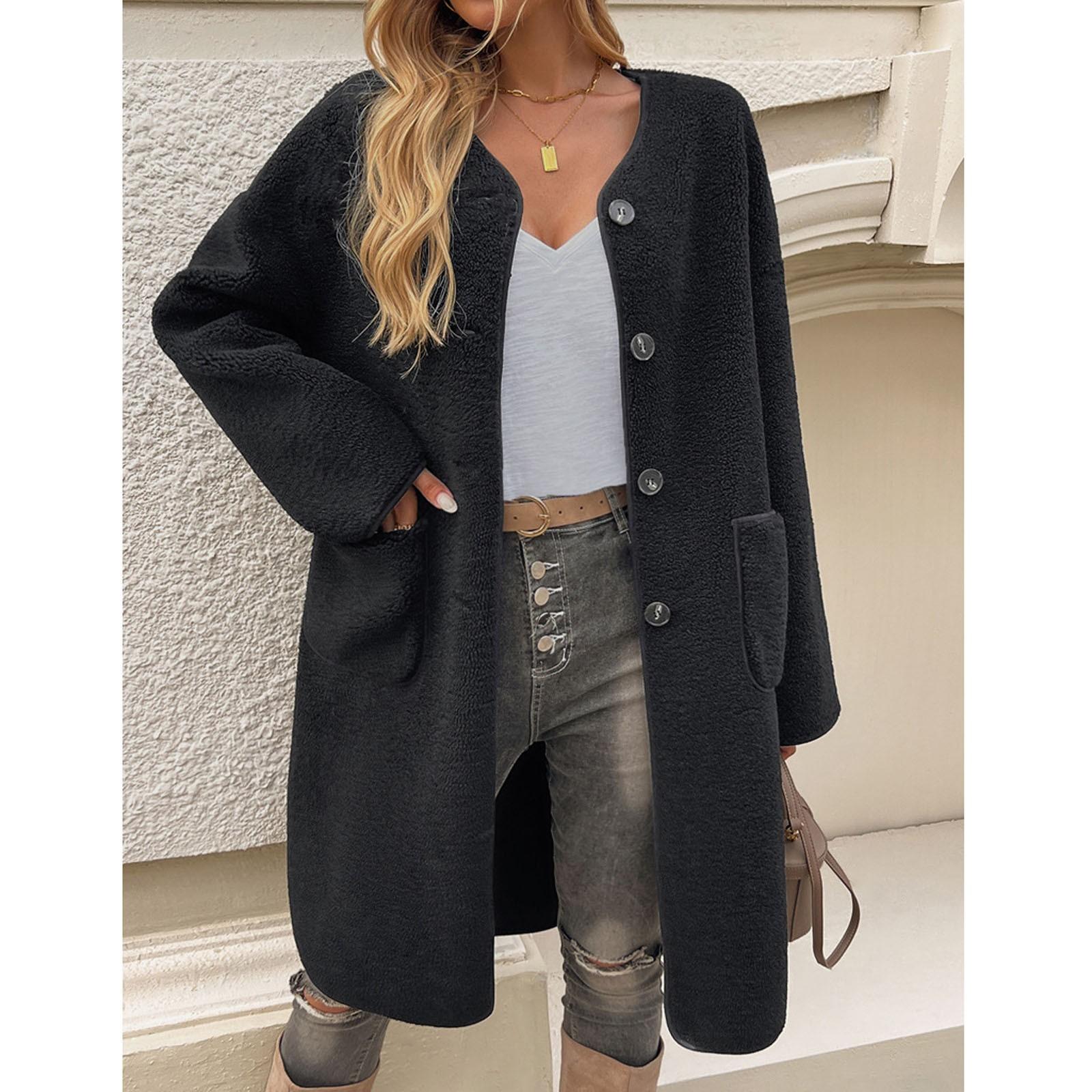 

Жіночий вільний повсякденний однотонний кардиган з довгими рукавами. Модна куртка M чорний