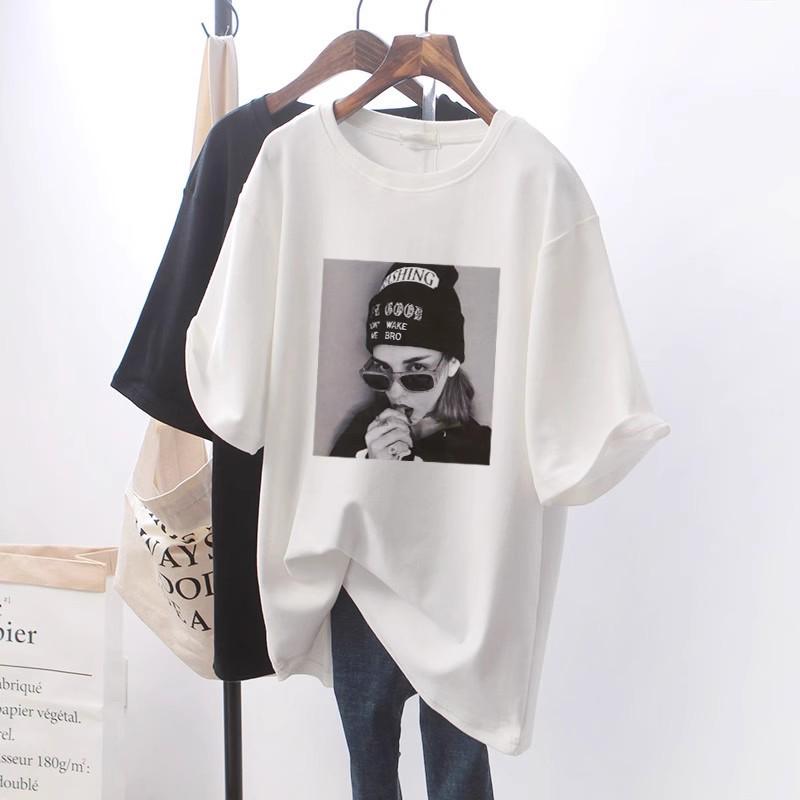 

Women s Korean Style Loose Fit White T-Shirt - Plus Size, Short-Sleeved, Mid-Length, Summer 2025 Collection. XL