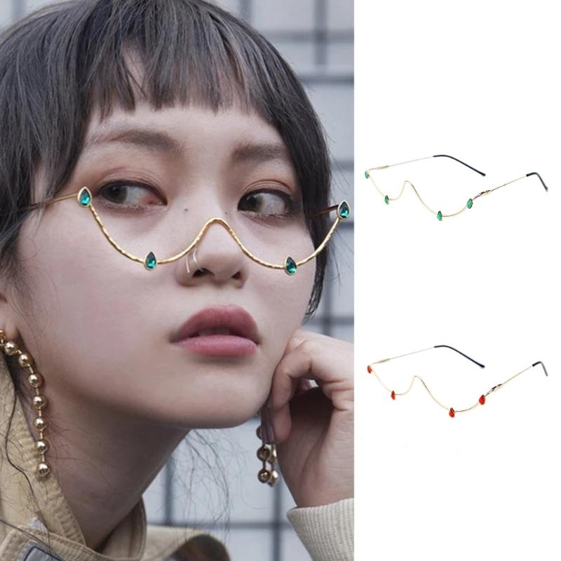 Hip Hop Rhinestones Sunglasses Stylish Decorative Eye Glasses Half Frame W Shape Live Show Party Photo Props