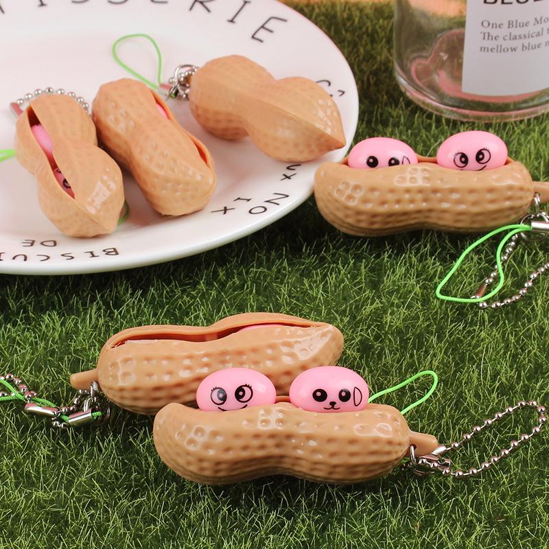 5/15/30/60PCS Peanut Fidget Toys Beans Keychain Squeeze Toys Decompression Stress Relief Peanut Key Chain for Kids Adult