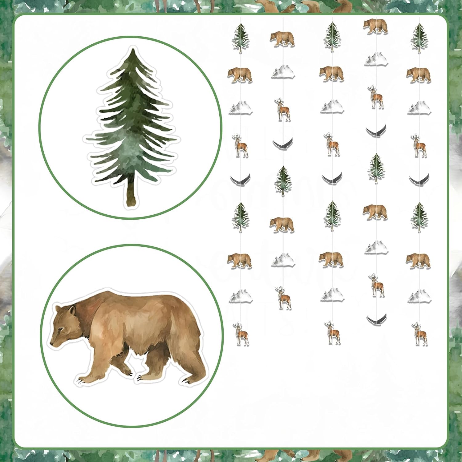 Sursurprise 8Pcs Adventure Garlands Mountain Tree Hanging Streamer, Let The Adventure Begin Forest Woodland Baby Shower Birthday Decorations Party