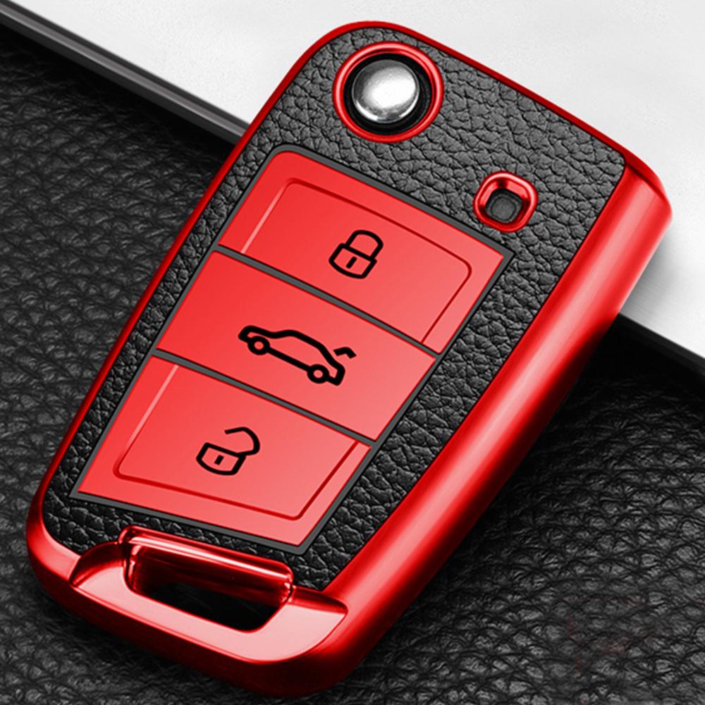 

TPU Leather Auto Car Key Case Folding Remote Shell Fob Cover for Volkswagen VW MK7 GTI 7 Golf 7 Golf R Skoda Octavia A7 SEAT красный