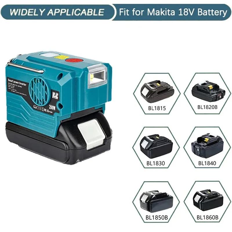 Power Inverter for Makita 18V Battery,DC 18V To AC 120V/220V Portable Power Station with USB,Type-C 280lm LED Light for Camping