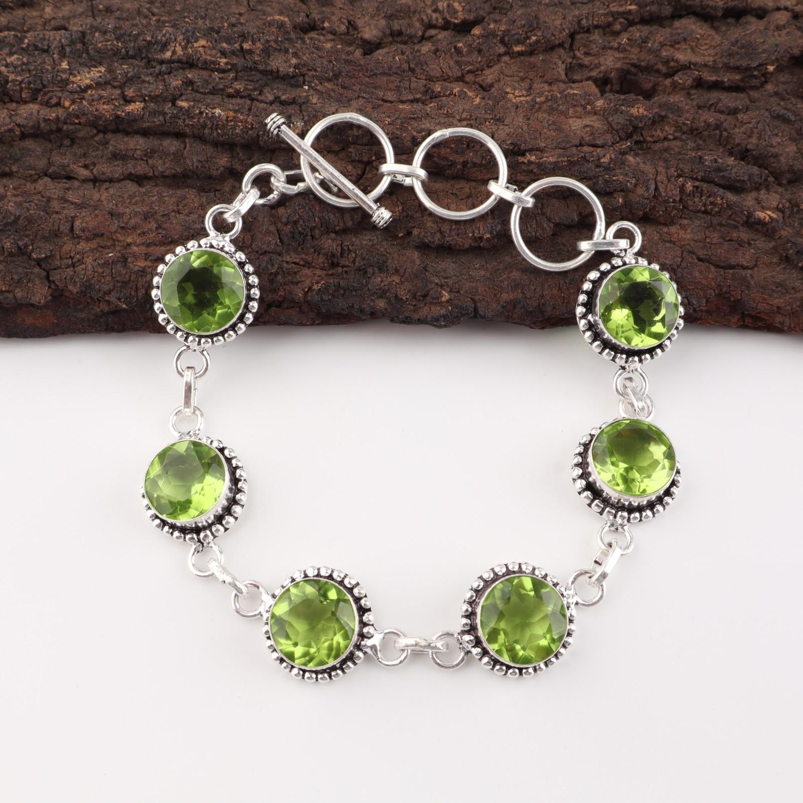 

Редкий драгоценный камень Перидот 925 Стерлинговое серебро Ювелирные изделия ручной работы Женский браслет 7-9 RB-17-1