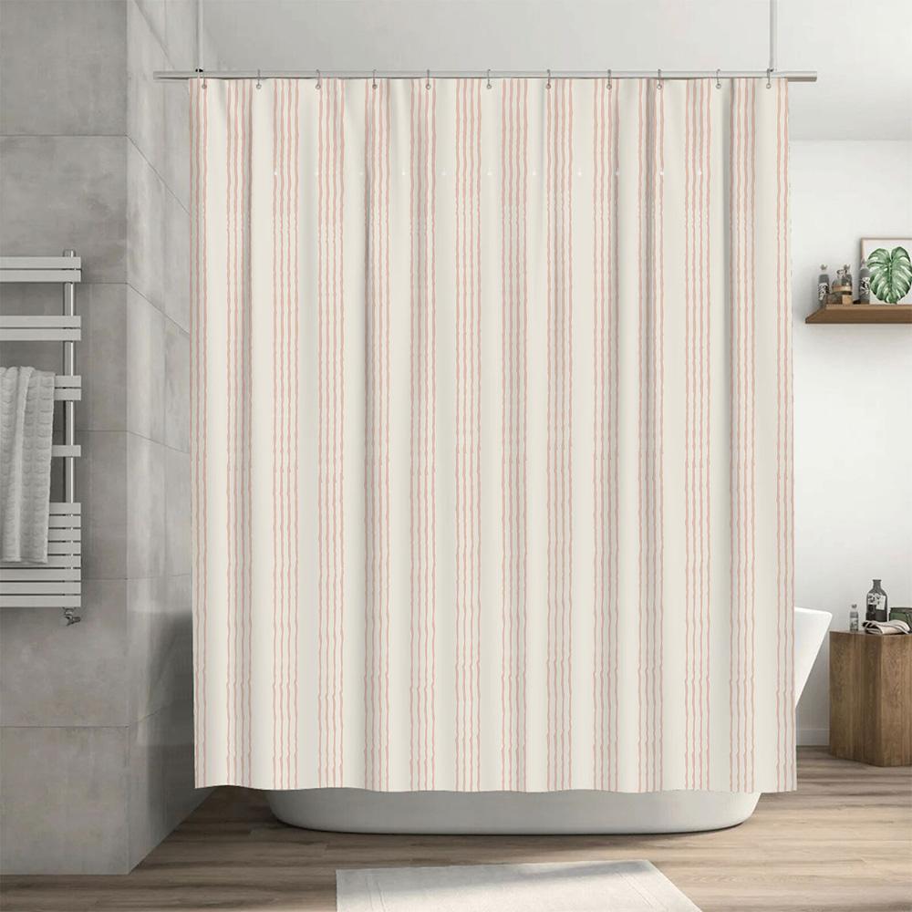 White Striped Bath Mat Waterproof Shower Curtain Home Decor Customizable Size Polyester Modern Bathroom Curtains