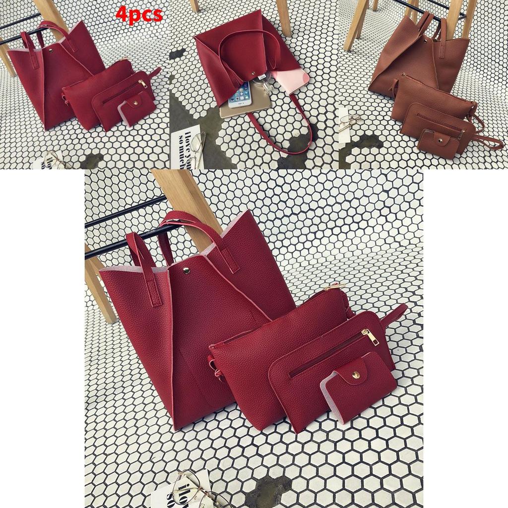 Women 4pcs Leather Handbag Lady Shoulder Bag Tote Purse Messenger Satchel Set