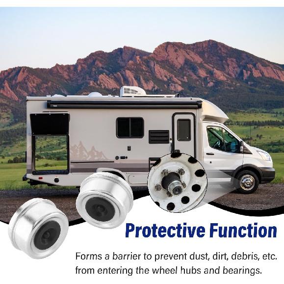 4 PCS 2.44'' Trailer Hub Dust Cap Trailer Axle Grease Cap With 8 Rubber Plugs, Steel Wheel Bearing Dust Caps Fit For Most Standard 5200 To 6000 Pound