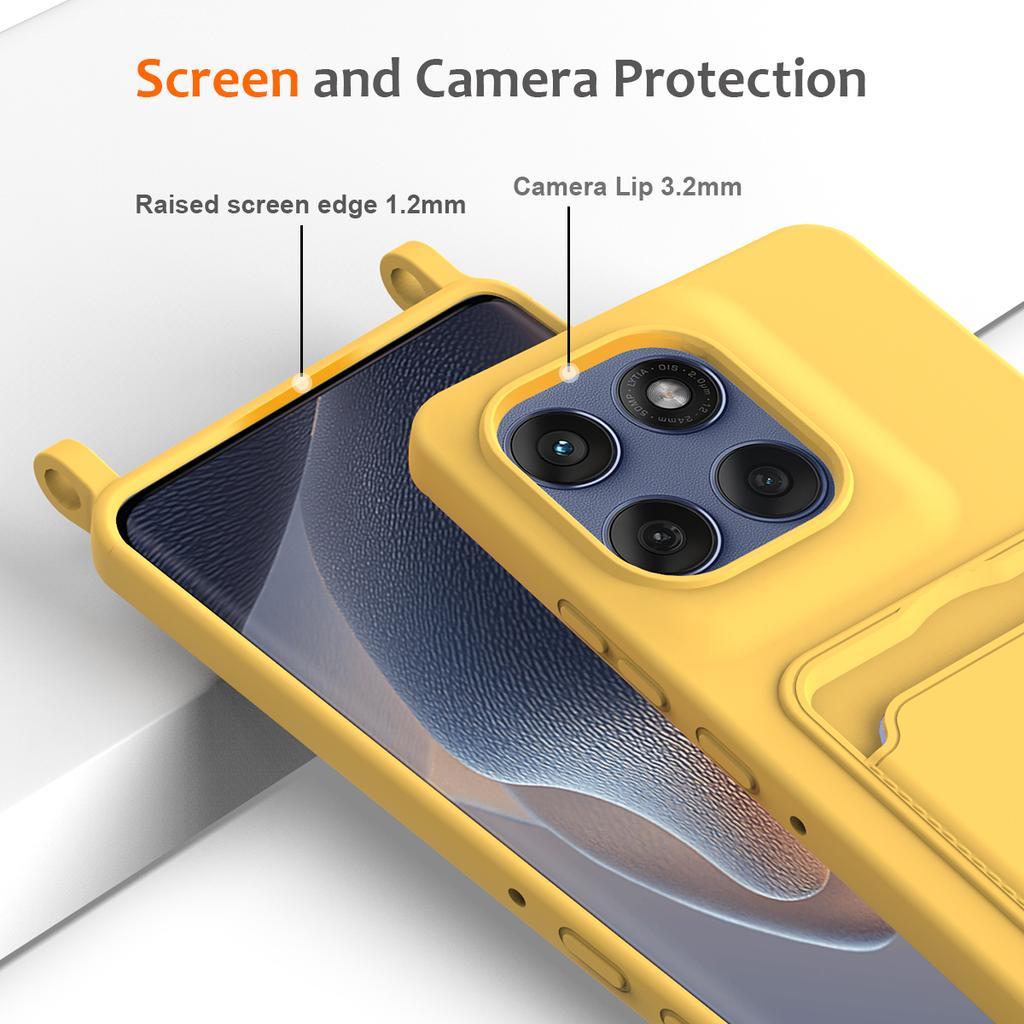 For Motorola Edge 60 Pro 5G Case Liquid Silicone Card Holder Back Phone Cover with Lanyard