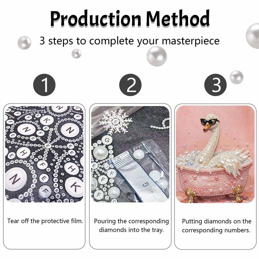 DIY Framed Pearl Painting Kit with Elegant Swan in Bathtub 5D Sparkling Bead Art Canvas Ready to Display Home Decor Modern Gift Idea