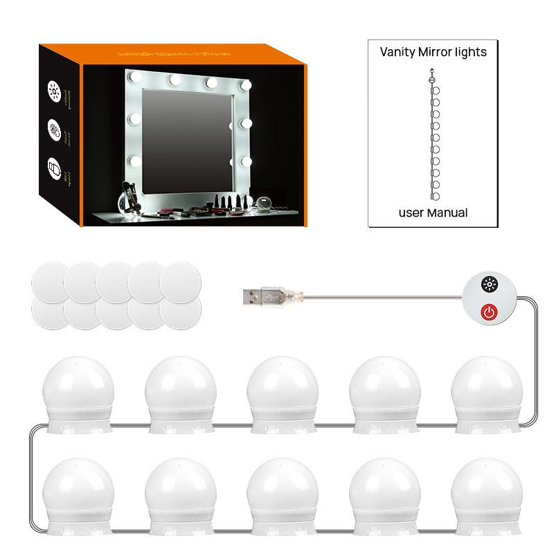 Hollywood Style LED Vanity Light with Touch-Controlled Three-Color Stepless Dimming