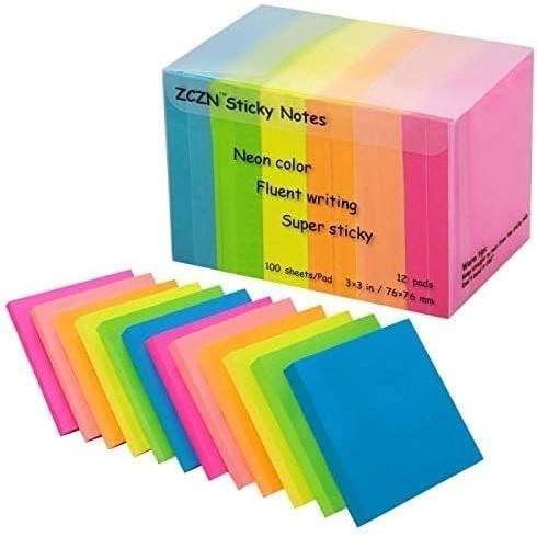ZCZN Notes Sticky 1200 Feuillets Notes de 6 couleurs vive