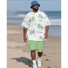 XXS-6XL Men's Large Size Oil Painting Coconut Tree Vacation Short-sleeved T-shirt Shorts Two-piece Set