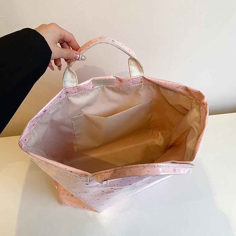 Pink Star Print Tote Bag for Women Large Capacity Waterproof Shiny Handbag Casual Daily Shopping Shoulder Bag for Travel