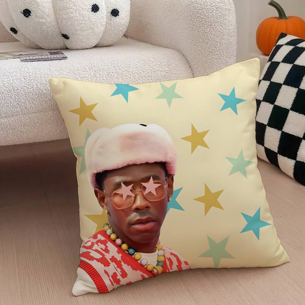 T-Tyler the Creator Rapper Pillow Case Anti-dustmite Pillowcase Invisible zipper silky short plush Sofa cushion cover