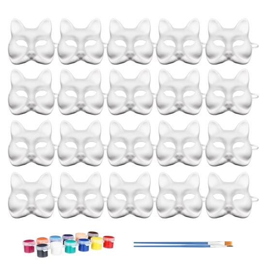 20 Pcs Face Cushion Kit Fox Cat Face Cushion DIY Halloween Masquer Set with Paint And Brush Make-up Party Prop for Dancing Party