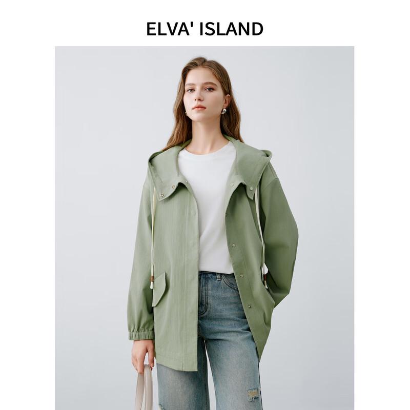 

Elva Island Women s Casual Hooded Mid-length Windbreaker