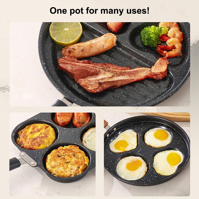Egg Burger Frying Pan Nonstick Wooden Handle Multifunctional Kitchen Cookware for Pancake Burger Breakfast Universal Stove
