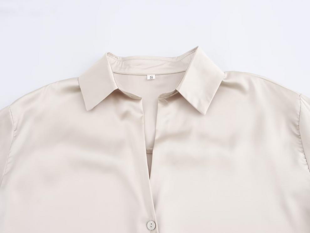 European & American High Street Style Silk Satin Long-Sleeve Shirt