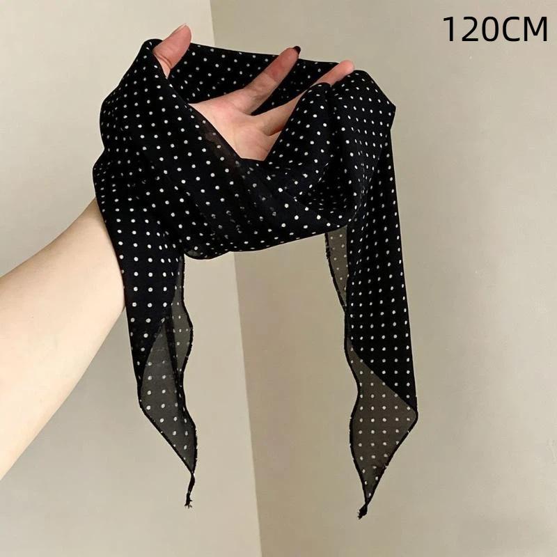 Polka Dot Floral Print Silk Scarf Thin Neck Scarf Hair Band Bag Ribbon For Women Vintage Daily Wear Accessory