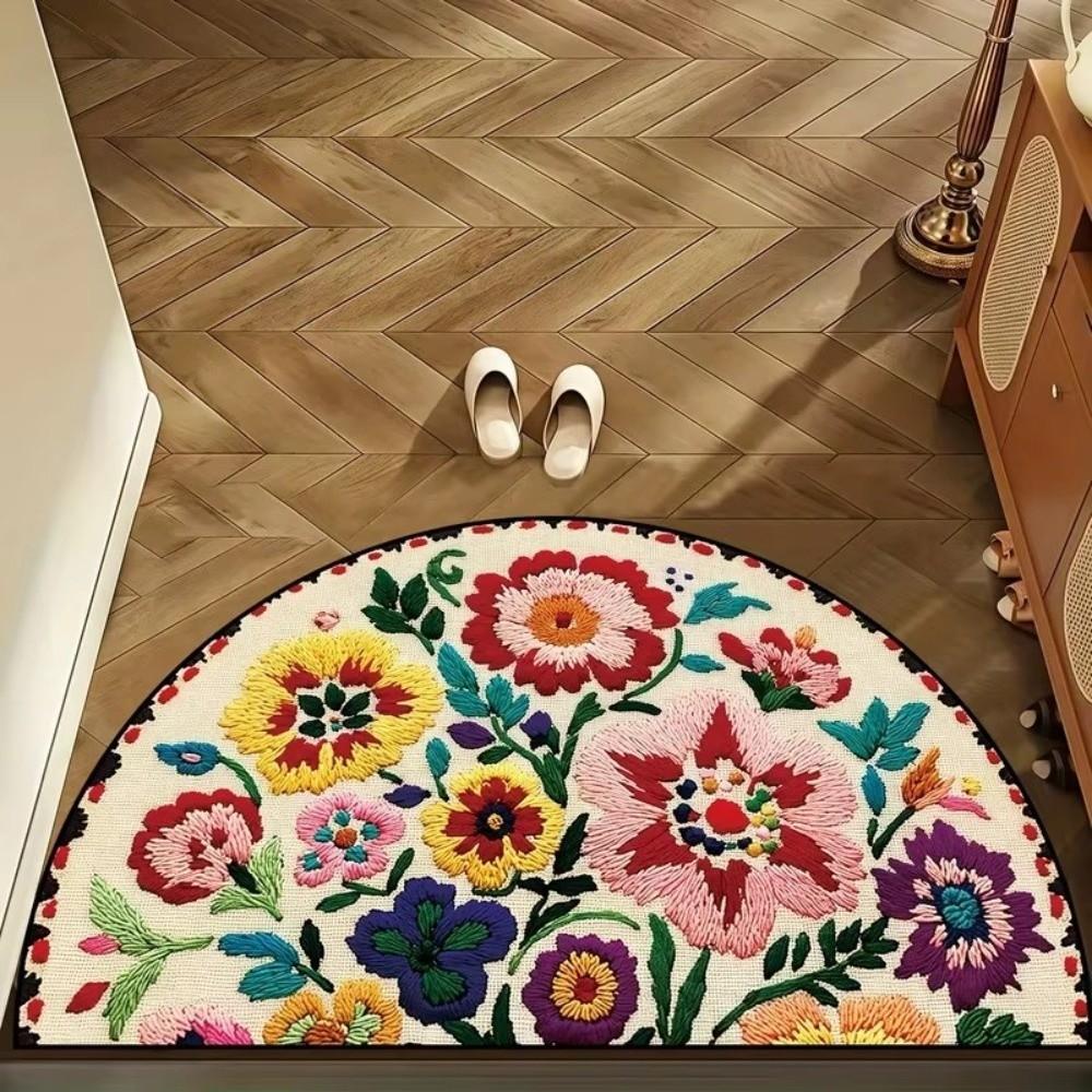 Non Slip Half Circle Doormat Wear Resistant Entryway Foot Mat Vintage Welcome Mat Home Decor