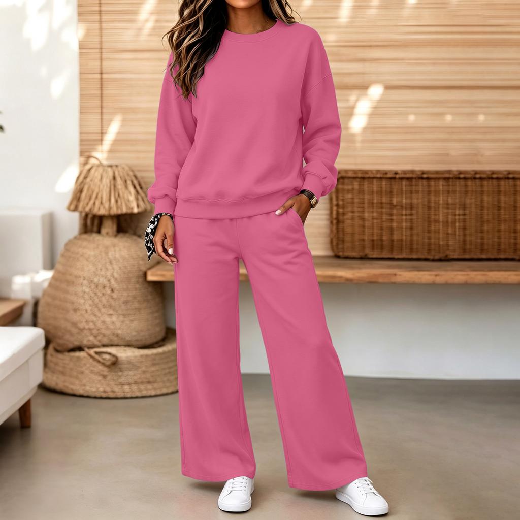 Conjunto Casual de Sudadera con Cuello Redondo y Pantalones para Mujer para Otoño Invierno
