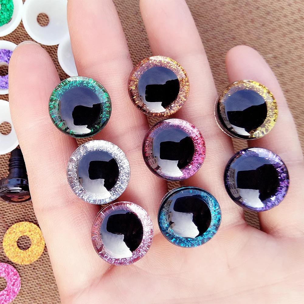 20 buc Ochi de siguranță din plastic transparent cu sclipici 3D pentru jucării croșetate, artizanat, fabricarea păpușilor, animal, siguri pentru bebeluși, ochi 10/12/14/16/18/20/25/30/35mm