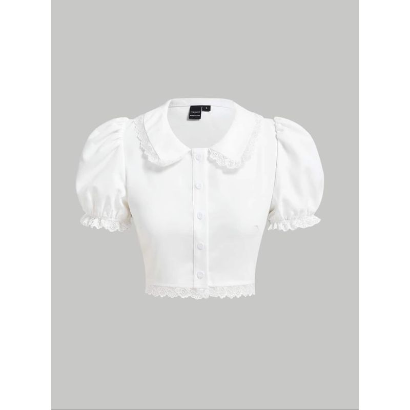 

SH * Французская винтажная ретро короткая кружевная рубашка C309 White (flawed XS