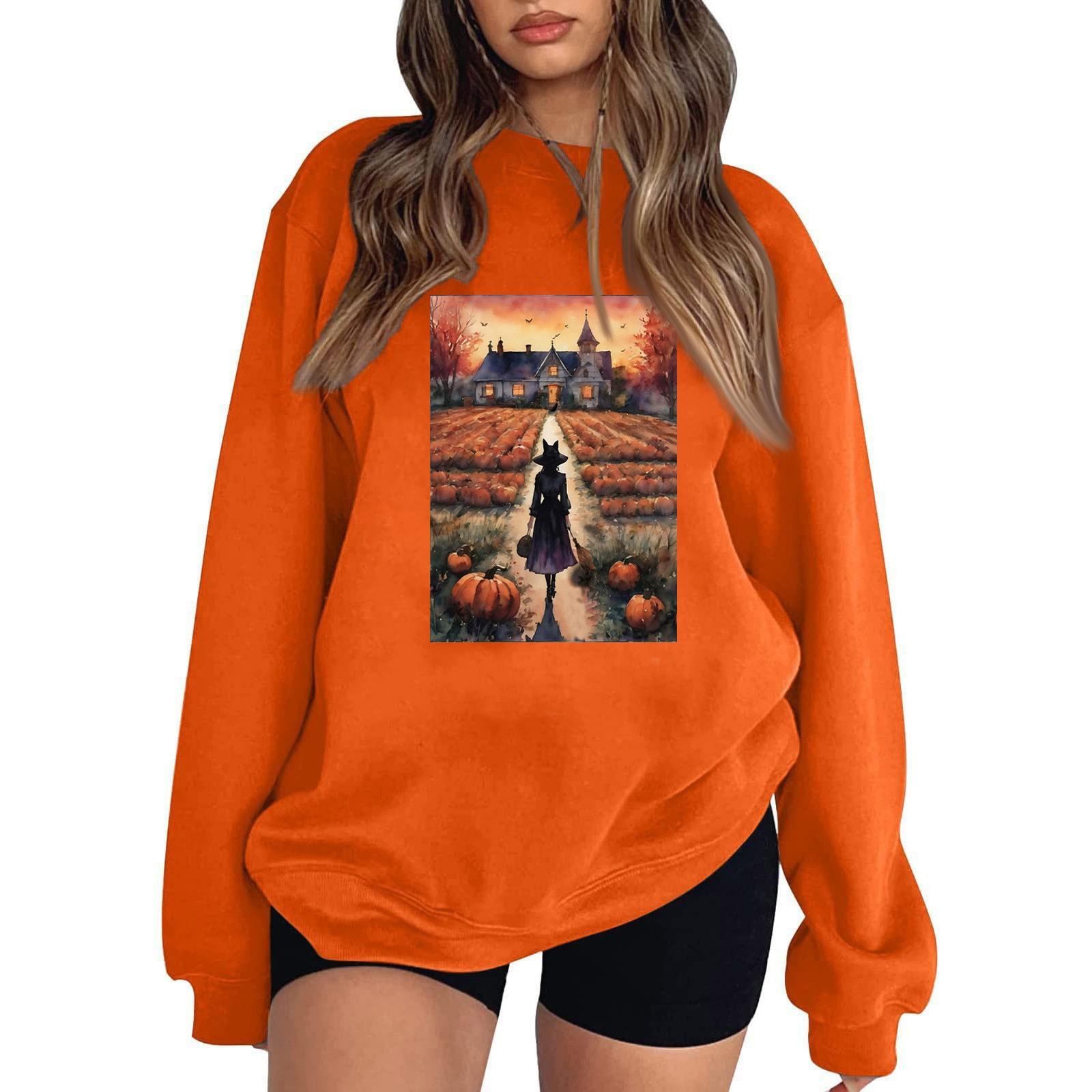 

Женский повседневный свитер с круглым вырезом и длинными рукавами, топ с принтом на Хэллоуин, толстовка с длинными рукавами XL оранжевый