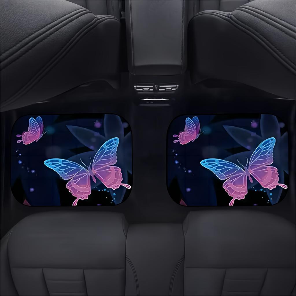 4pcs Purple Butterflies Printed Car Floor Mats, Heavy Duty Car Mats, Car Accessories, Universal Fit
