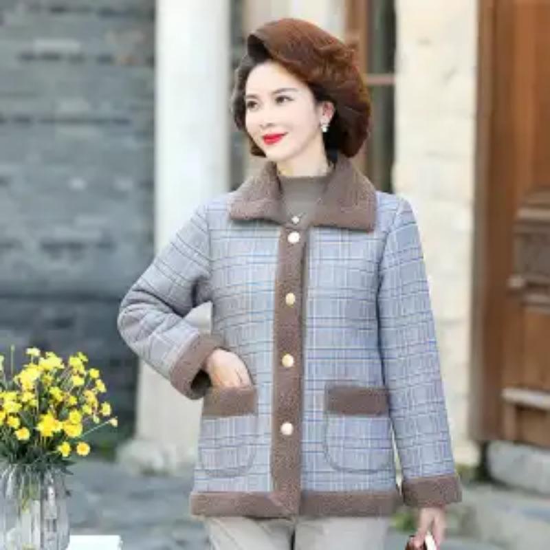 

Autumn and Winter Thickened Velvet Fashion Versatile Button Contrasting Long-sleeved Pocket Cardigan Jacket Top XL