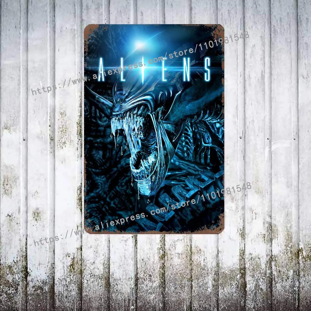 Aliens vs Predator Science Fiction Poster Vintage Plåtskylt Dekorativ Plakett för Pub Bar Mancave Klubb Väggdekoration