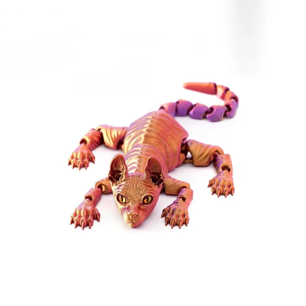 3D Tištěná Kočka Sphynx Zvířata Hračka Realistická Bezsrstá Figurka Kloubová Kočka Fidget Hračka pro Milovníky Koček Sběratel Domácí Dekorace