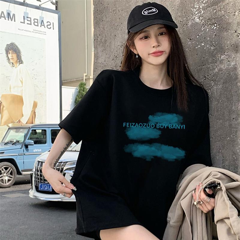 Black cotton short-sleeved t-shirt women's 2025 summer new design loose and thin unique top