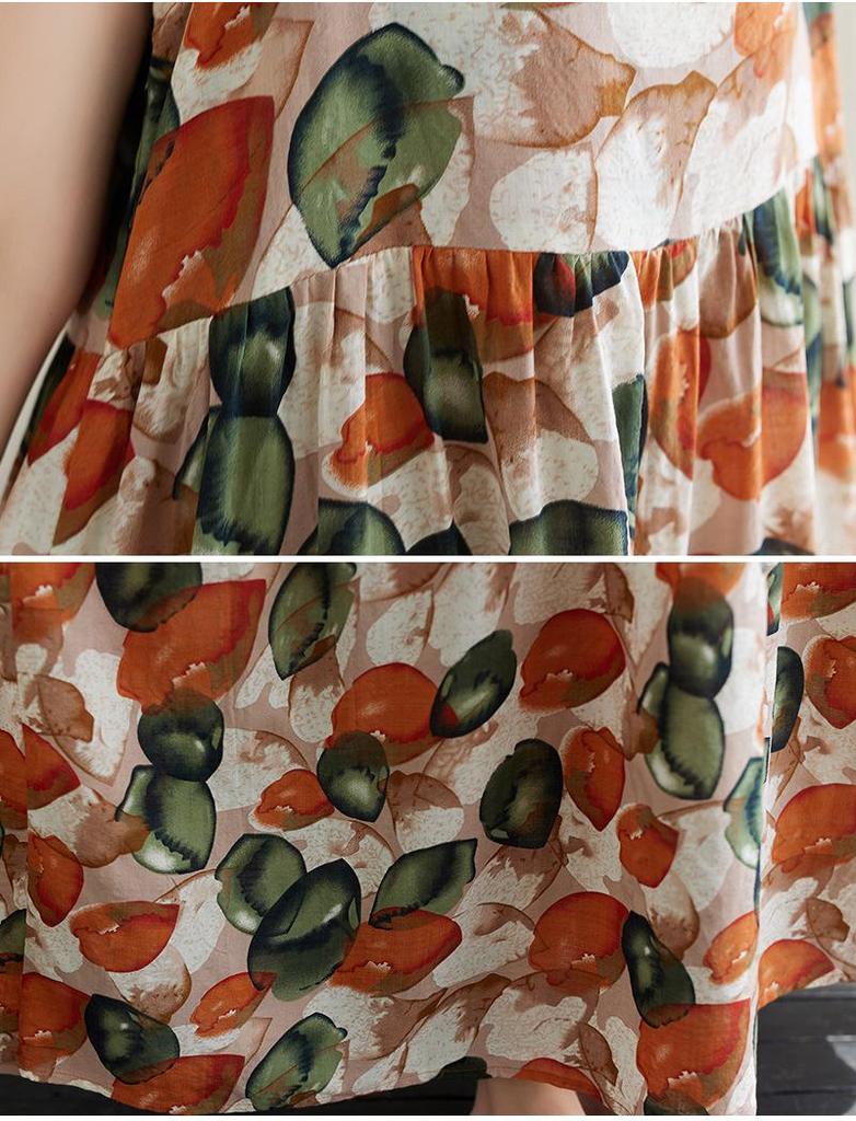 2024 Summer Cotton Linen Spaghetti Strap Long Dress with Large Hem and Slimming Fit