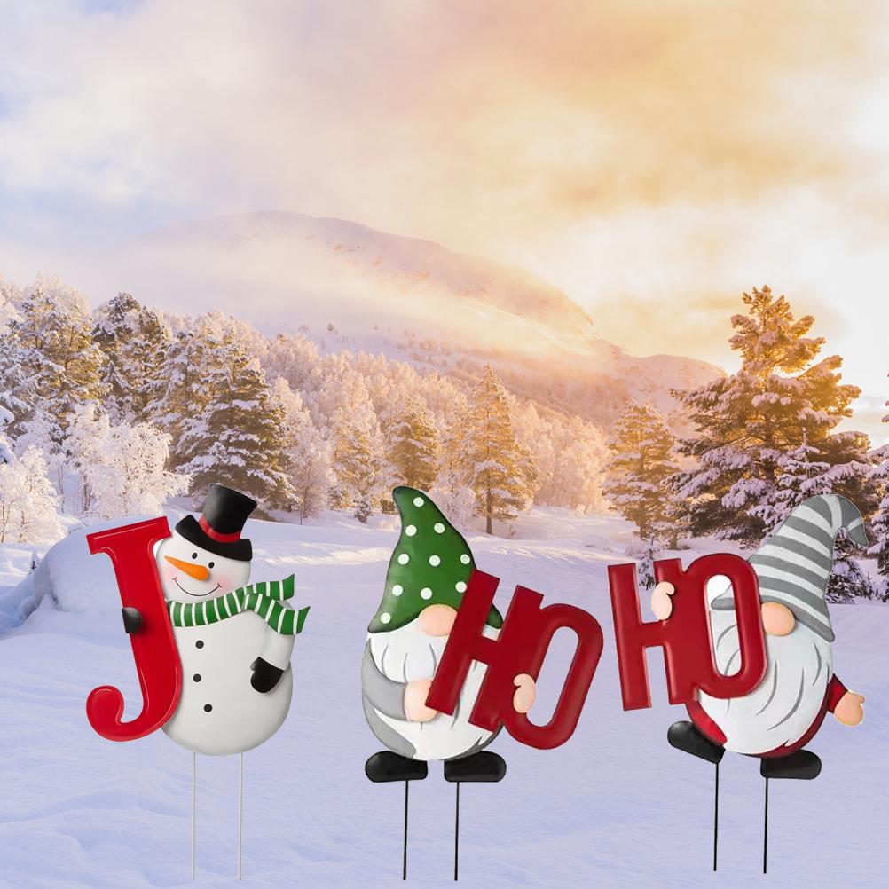 Juldekorationer utomhus Dubbelsidig HOHOHO Jul-tomte Trädgårdsskylt med Metallpinnar