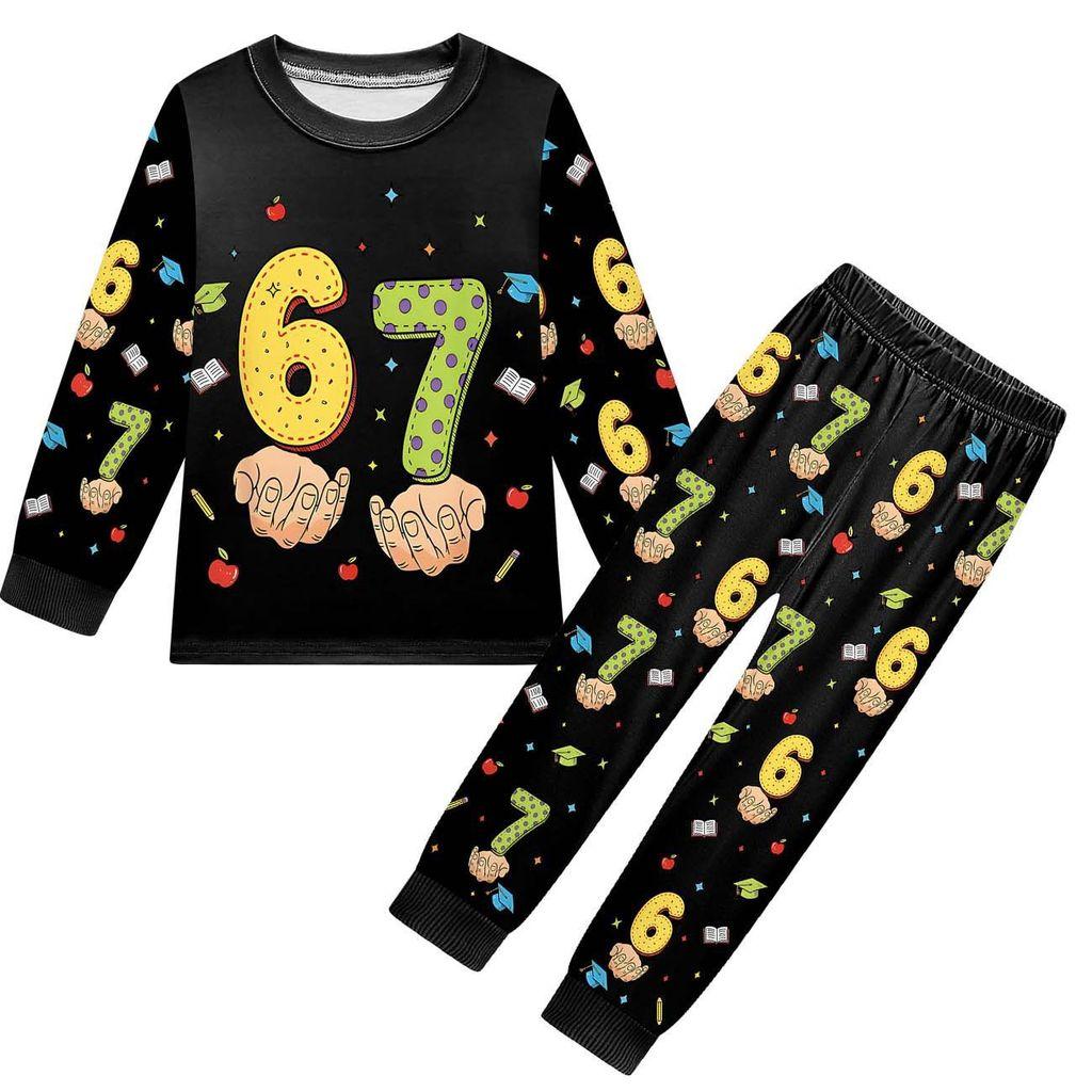 19699 Copii Băieți Fete Fura un Brainrot 67 Șase Șapte Imprimeu Mâneci Lungi Tricou Pantaloni Pijamale Seturi Haine de Dormit