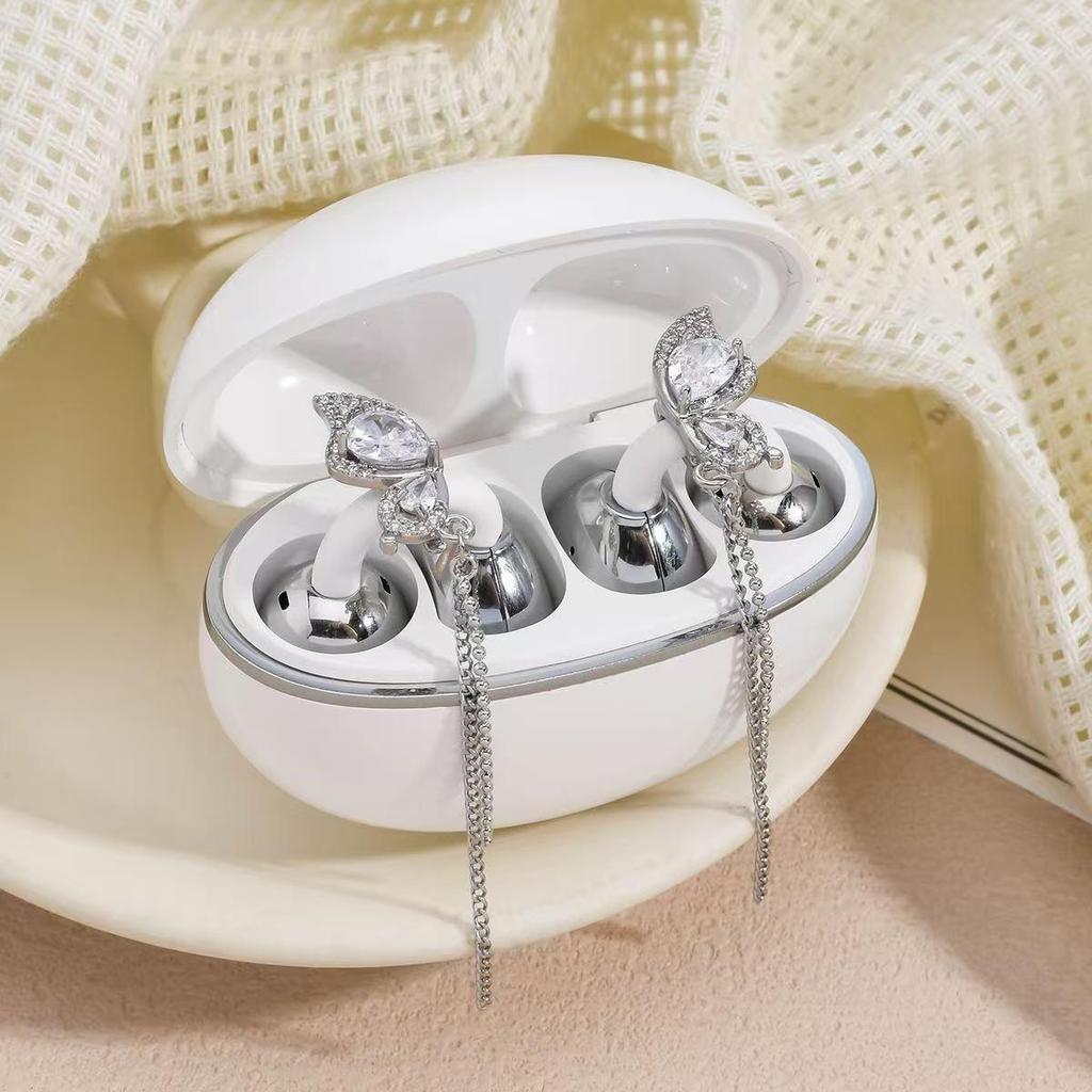 Earbuds FreeClip Borboleta Diamante Clipe de Orelha: Brinco Feminino Elegante, Luxuoso, de Alta Classe
