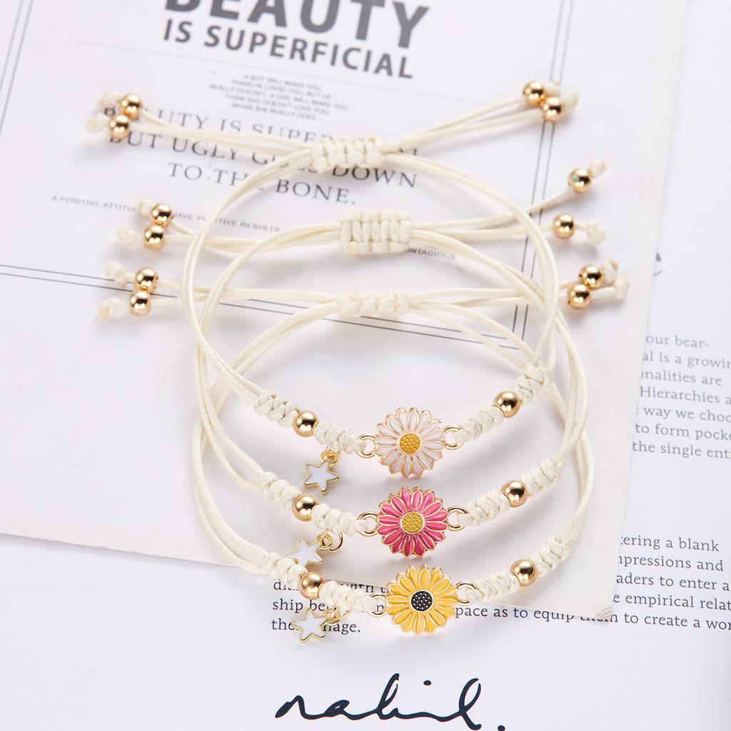 Boho Handmade Cartoon Star Flower Daisy Bracelet for Girl Women Strap Rope Bracelets Friendship Couples Jewelry Gift
