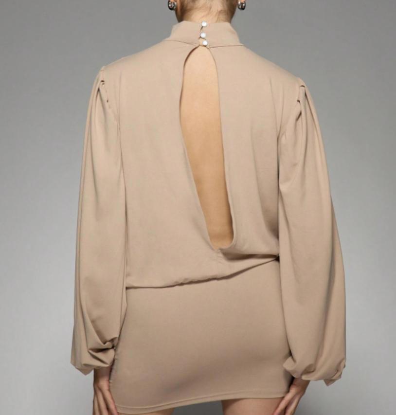 European & American Autumn Sexy Deep V Long Sleeve Hip-Hugging Short Dress
