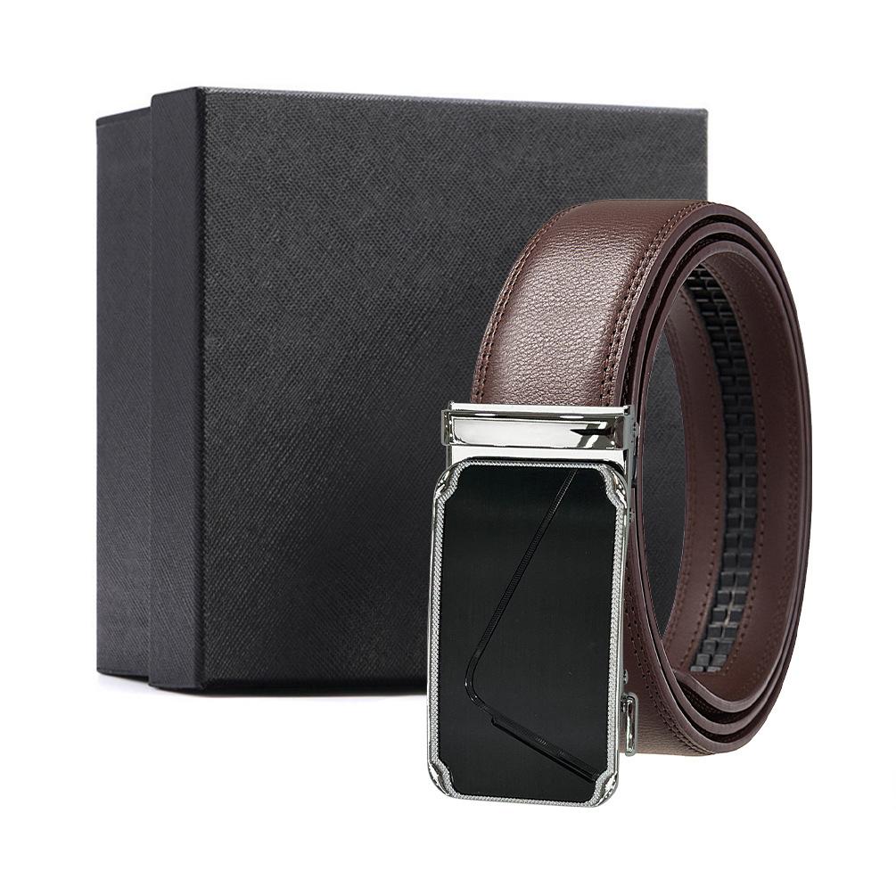Мужской двухслойный кожаный ремень с автоматической пряжкой, ремень из коровьей кожи 110-130CM