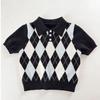 Kids Old Money Argyle Knit Polo Shirt Short Sleeve Sweater For Boys And Girls Fashionable Versatile Children Clothing